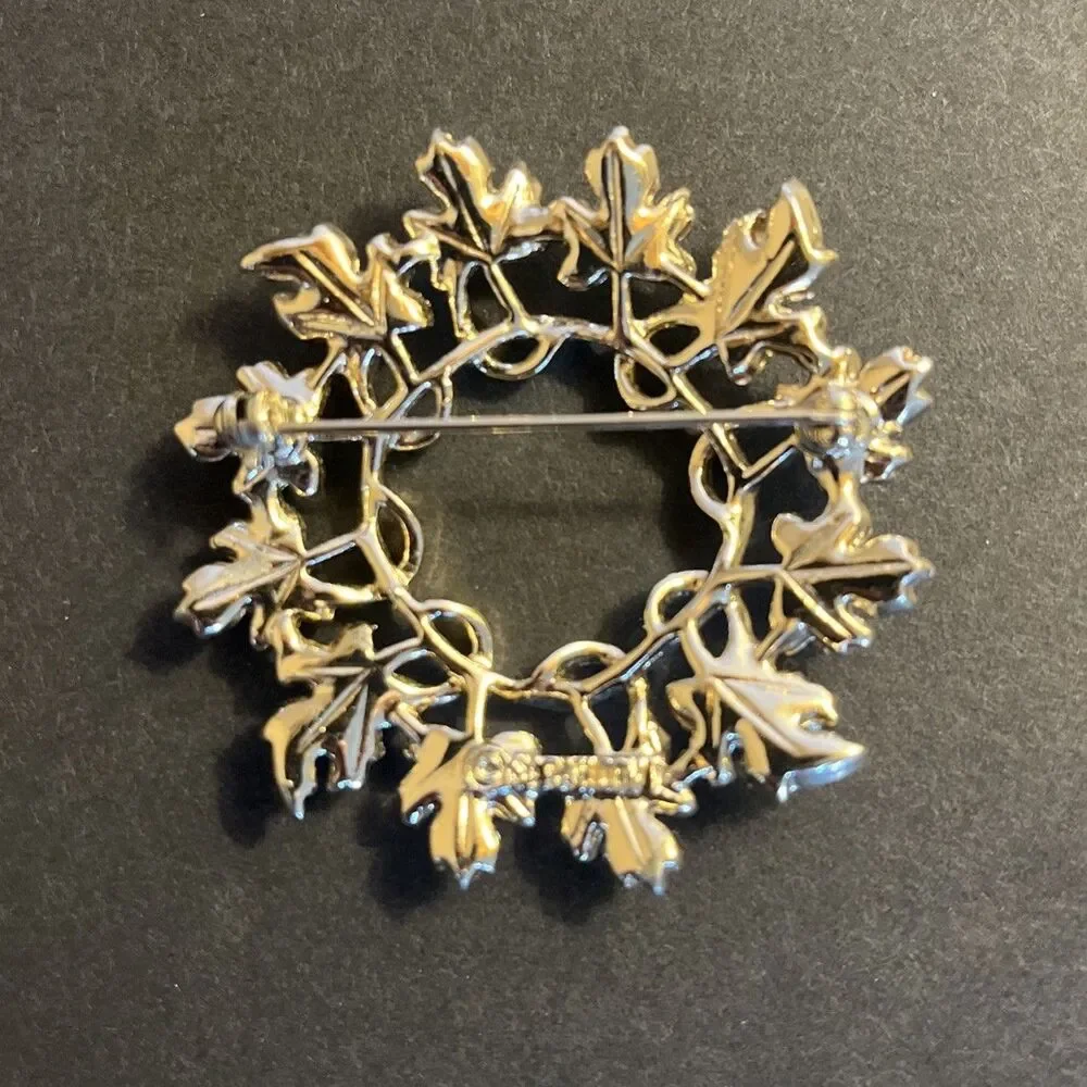 Sarah Coventry Brooch Gold Silver Tone Leaves Garland Wreath Classic Scarf Pin